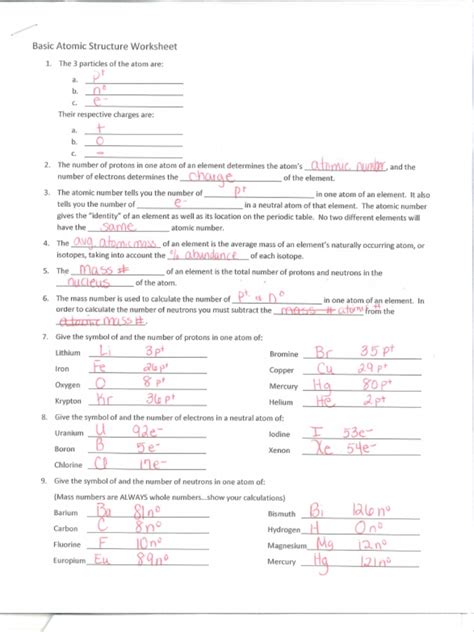 atomic structure teachers answers