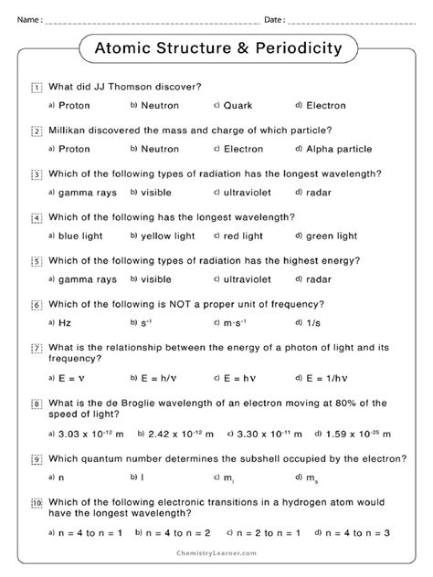 Read Atomic Structure And Periodicity Practice Test Answers 