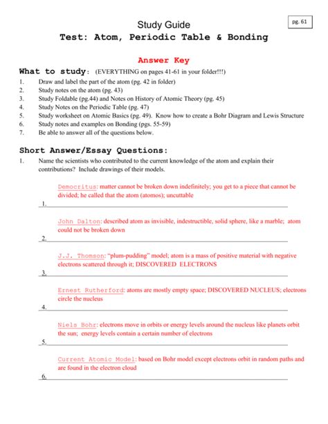 Atoms And Bonding Answer Key