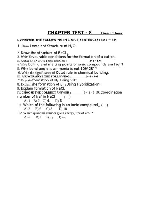 Atoms And Bonding Chapter Test A Atoms And Bonding