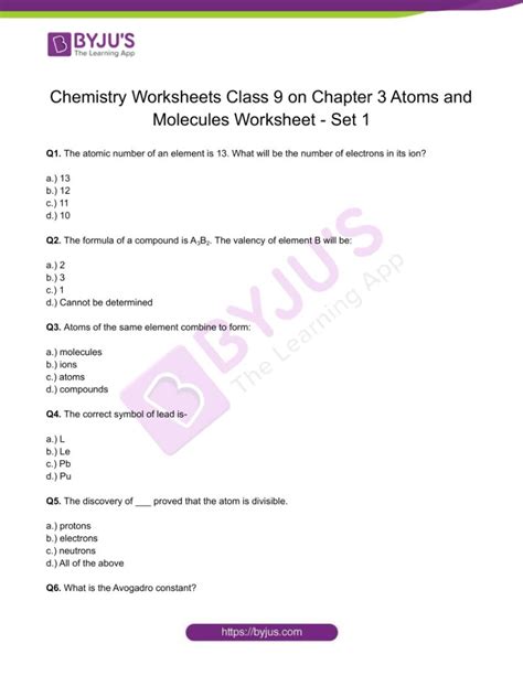 Atoms And Molecules Worksheet Answers   Cbse Class 9 Chemistry Atoms And Molecules Worksheet - Atoms And Molecules Worksheet Answers