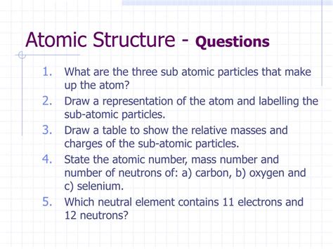 atoms atomic structure questions and answers