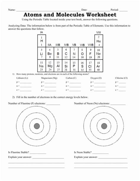 Atoms Worksheet Middle School Atoms And Molecules Worksheet Answers - Atoms And Molecules Worksheet Answers