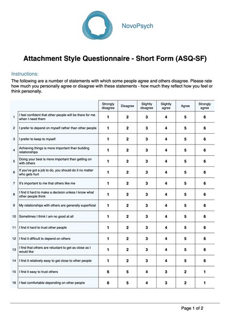 Attachment Style Questionnaire Pdf
