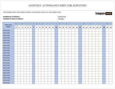 attendance sheet format for employees