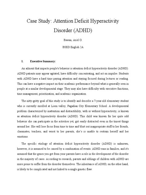 Attention Deficit Disorder Case Study