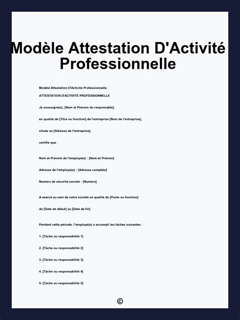 Attestation D'activité Professionnelle