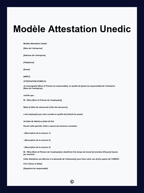 Attestation Unedic Modele