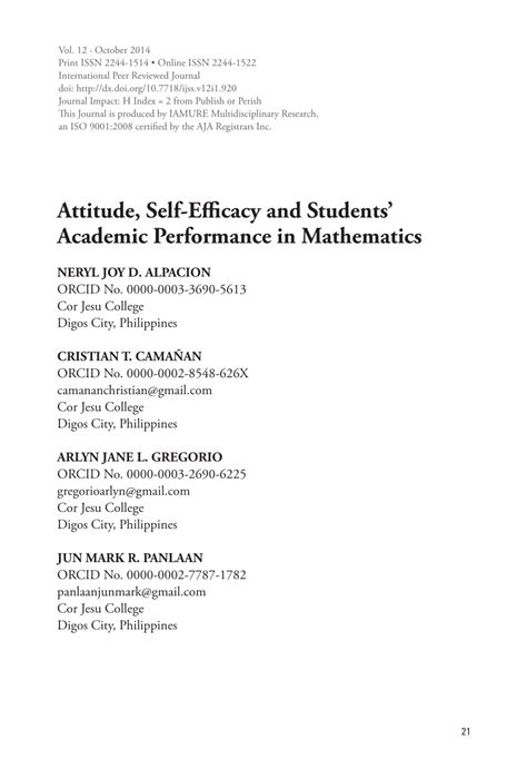 Download Attitude Self Efficacy And Students Academic Performance 