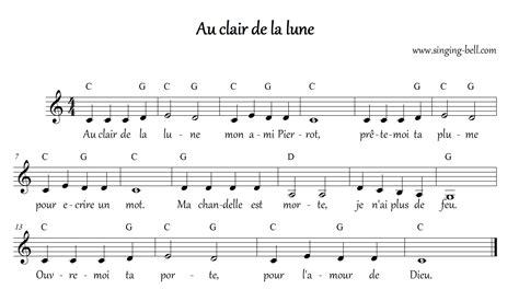 Au Clair De La Lune Partition