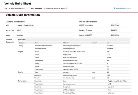 Audi Build Sheet