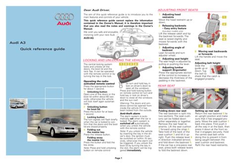 Read Online Audi A3 Quick Reference Guide 