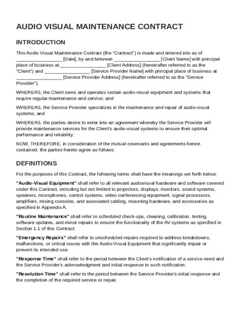 Read Online Audio Visual Maintenance Contract 