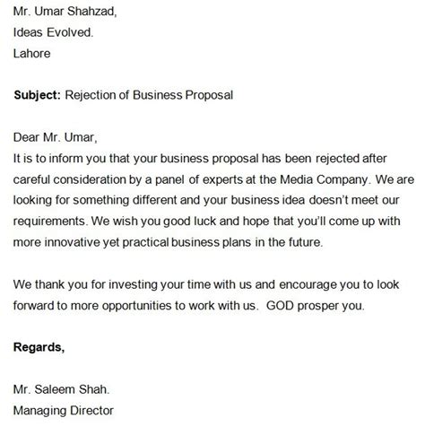 Audit Proposal Rejection Letter