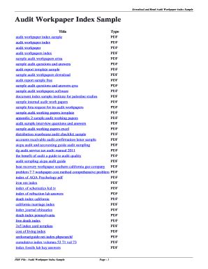 Audit Workpaper Index Sample