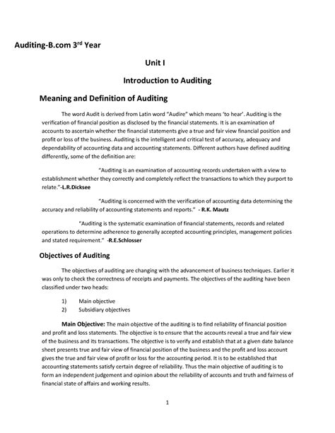 auditing notes for bcom