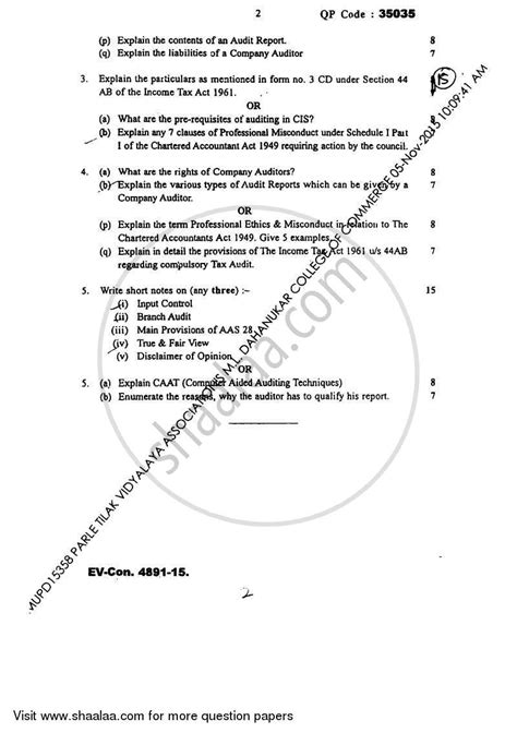 Auditing Semester Model Question Paper