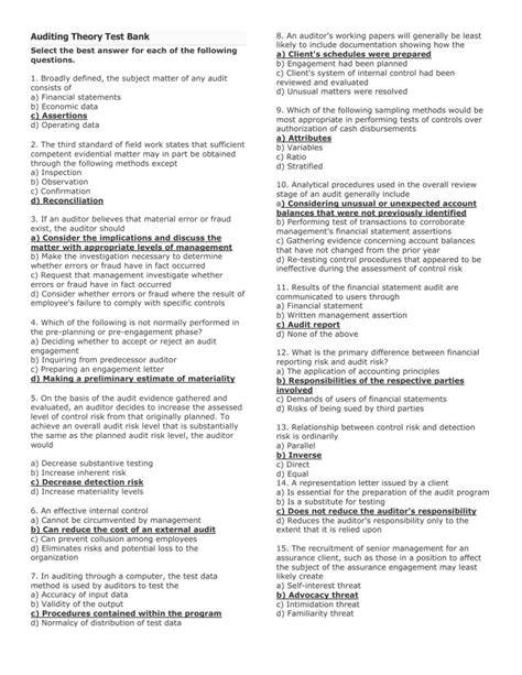 auditing test bank questions