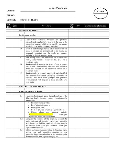 Download Auditing Working Papers Sample 