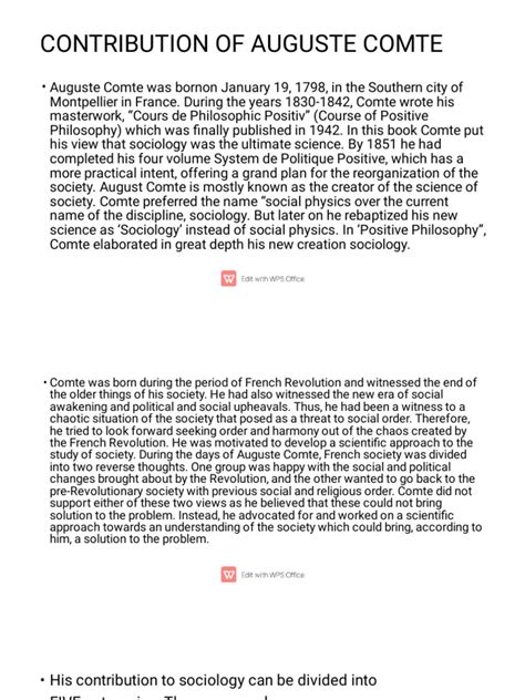 auguste comte contribution in a picture model