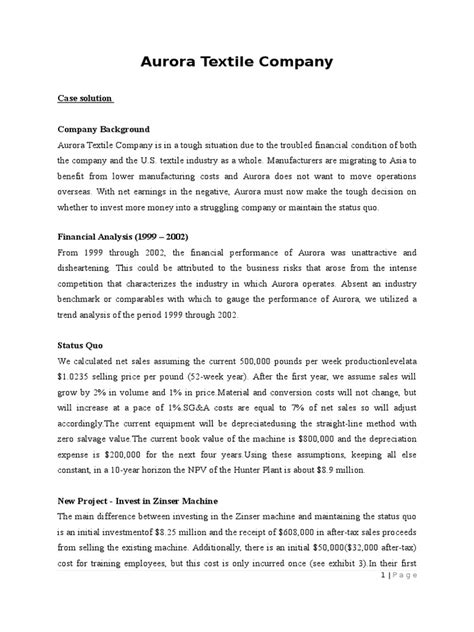 Read Aurora Textile Company Case Solution 