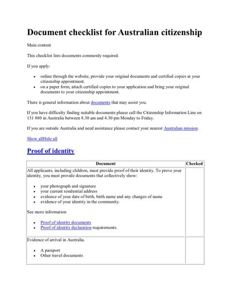 Australian Citizenship Document Checklist