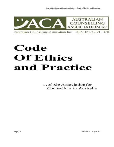 Australian Counselling Association Code Of Ethics