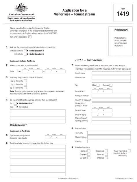 Australian Form 1419 Application