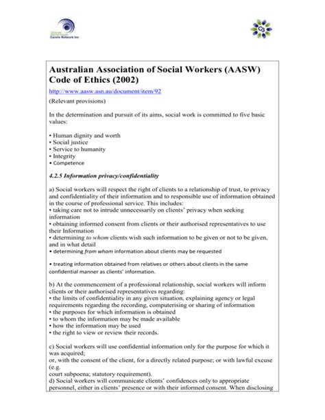 Australian Social Workers Code Of Ethics