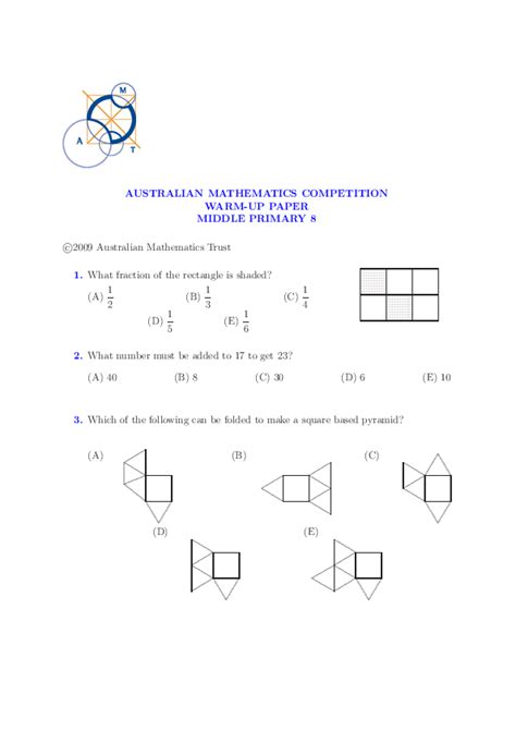 Full Download Australian Mathematics Trust Past Papers Middle Primary 