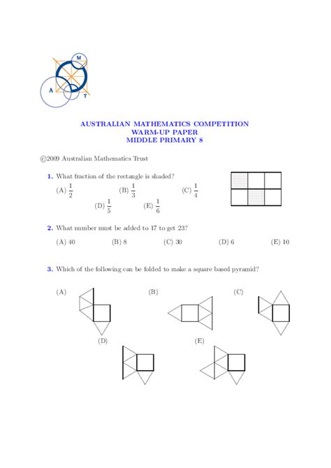 Read Online Australian Maths Competition Year 8 Papers 