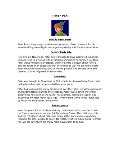 author of peter pan biography template