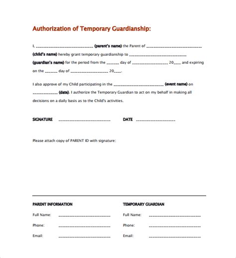 Authorization For Temporary Guardianship Of Minor