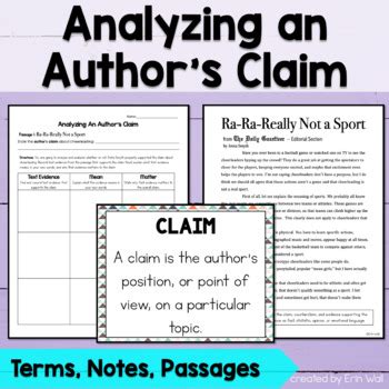 Authors Claim Worksheet And Notes By Elevating Ela 7th Grade Claim Paragraph Worksheet - 7th Grade Claim Paragraph Worksheet