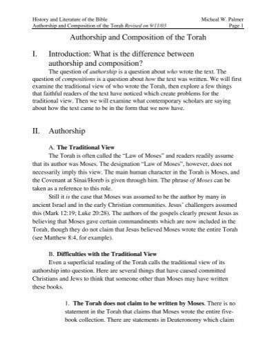 Read Online Authorship And Composition Of The Torah Introduction What 