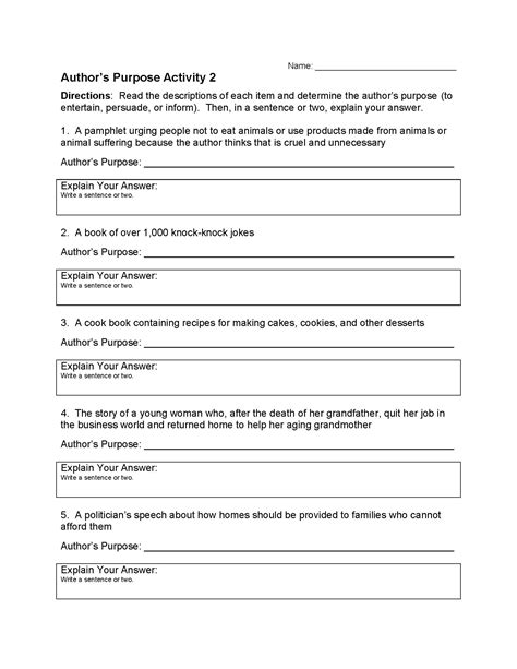 Authoru0027s Purpose Worksheet 2 Reading Activity Authors Purpose Activity Answers - Authors Purpose Activity Answers