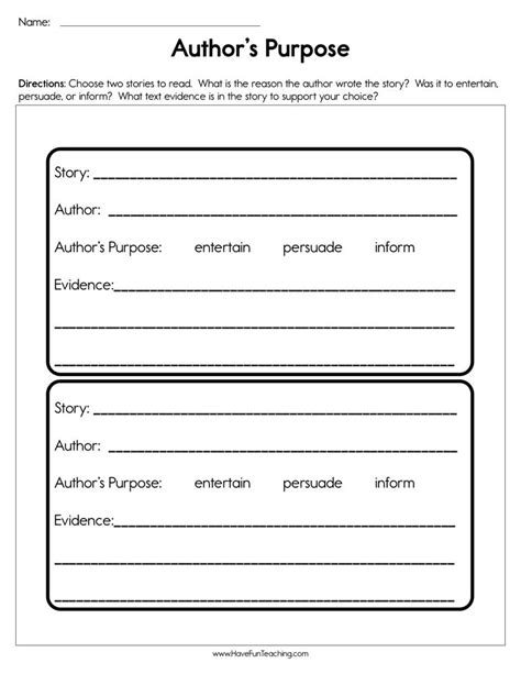 Authoru0027s Purpose Worksheets Reading Skills Author S Purpose For Writing - Author's Purpose For Writing