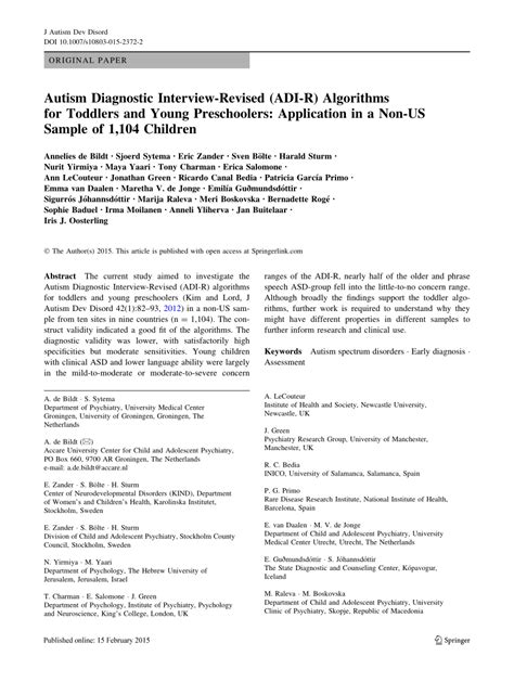 Autism Diagnostic Interview Revised Adi R Free