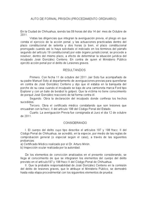 Auto De Formal Prision
