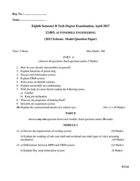 Read Auto Mobile Engineering Objectiv Question Paper 