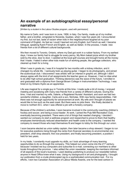 autobiographical narrative format example