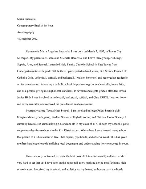 autobiography an example of a thesis