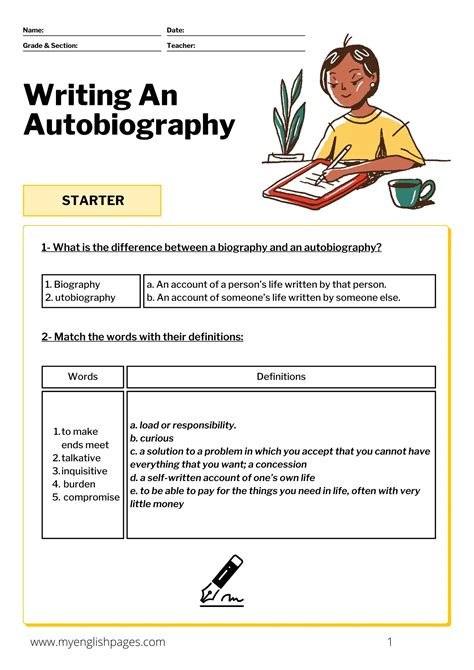 autobiography brainstorming worksheet template