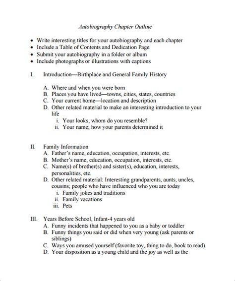 autobiography example outline form