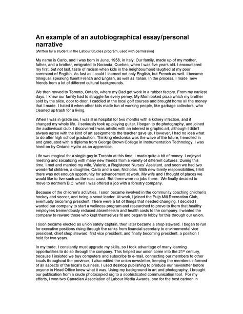 autobiography narrative topics for second