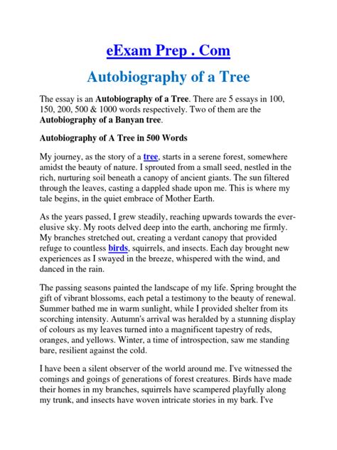 autobiography of tree in 3000 words