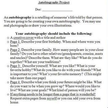 autobiography project for 2nd grade
