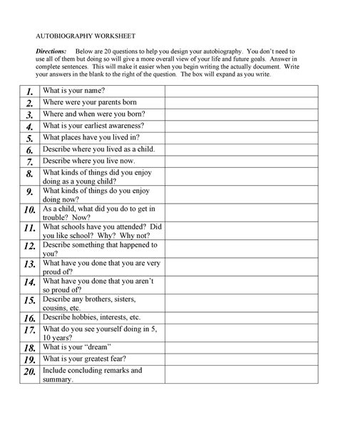 autobiography prompt questions