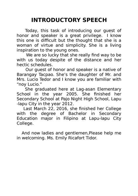 autobiography sample introduction speech for guest speaker