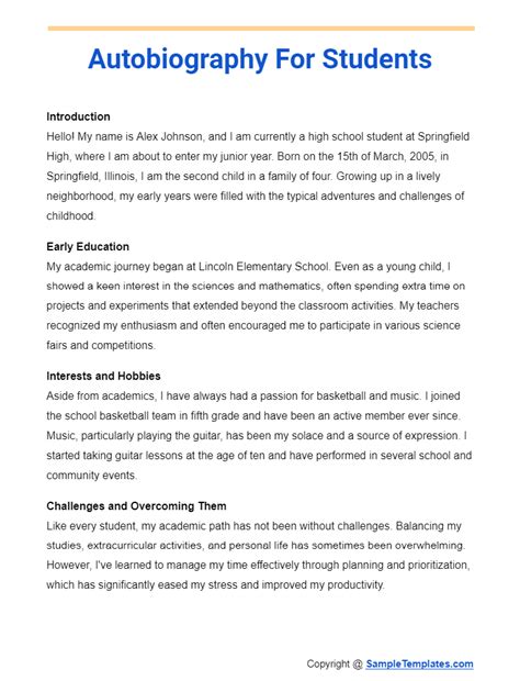 autobiography samples for elementary students